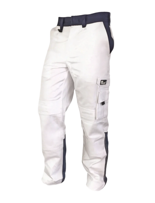 Two Tone White & Navy Cotton Work Trousers